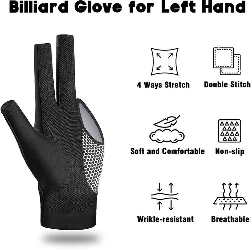 Riverruns Billiard Pool Glove for Left Hand 3 Finger, Snooker Cue Sport Glove for Men Women - Image 4